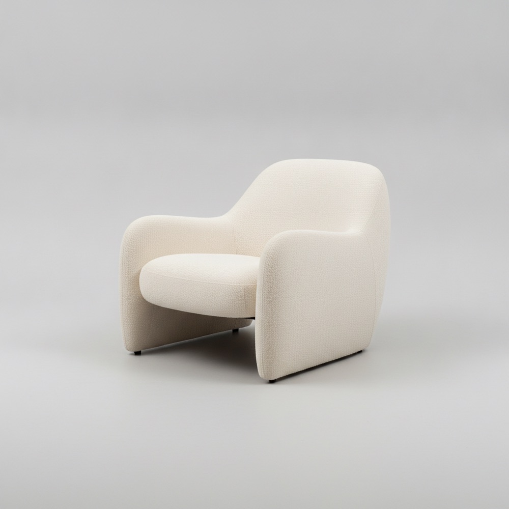 Cream boucle sculptural lounge chair