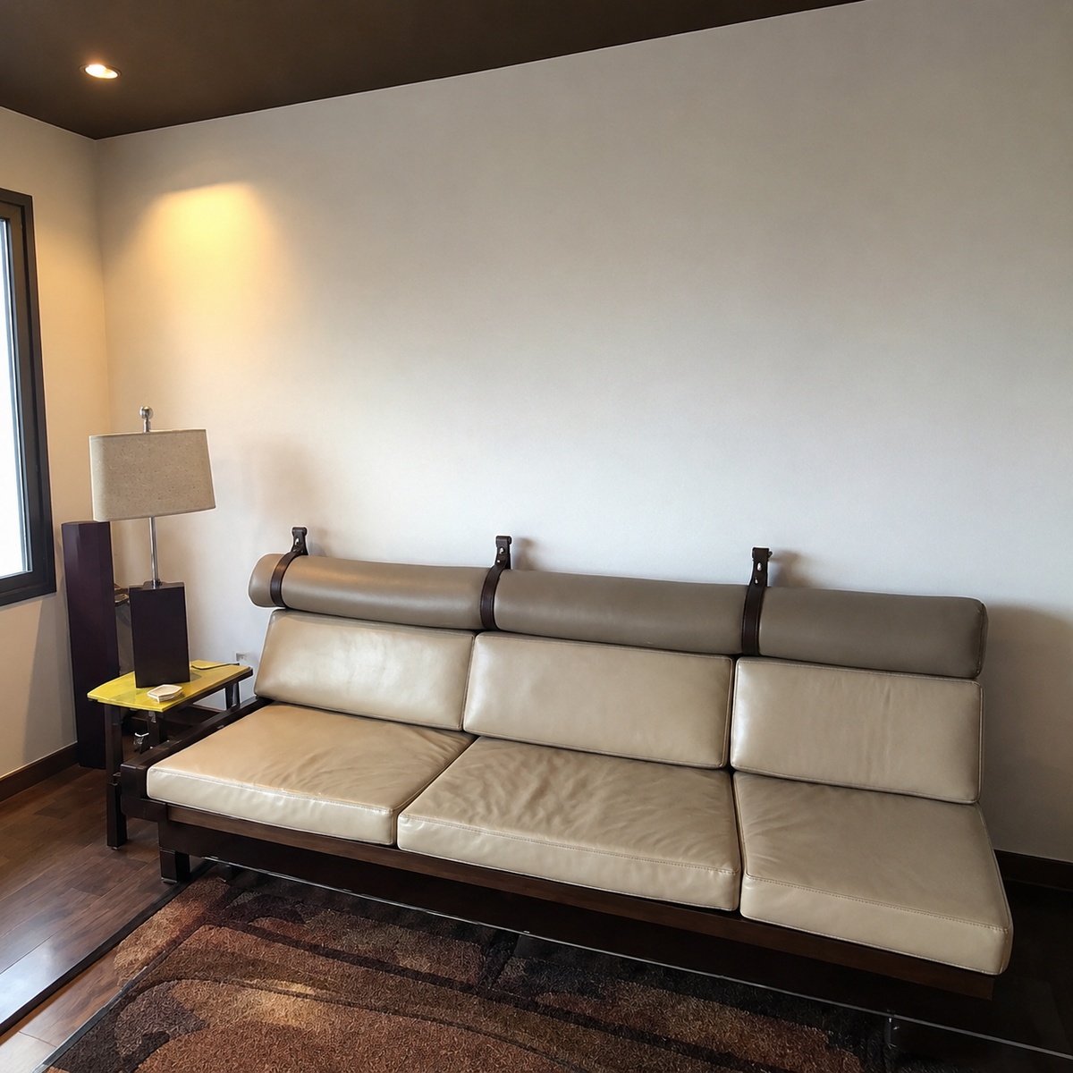 Long cream leather sofa